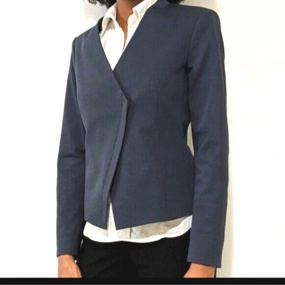 Theory Laniso Blazer Jacket Asymmetrical Zip Navy Blue Size 4